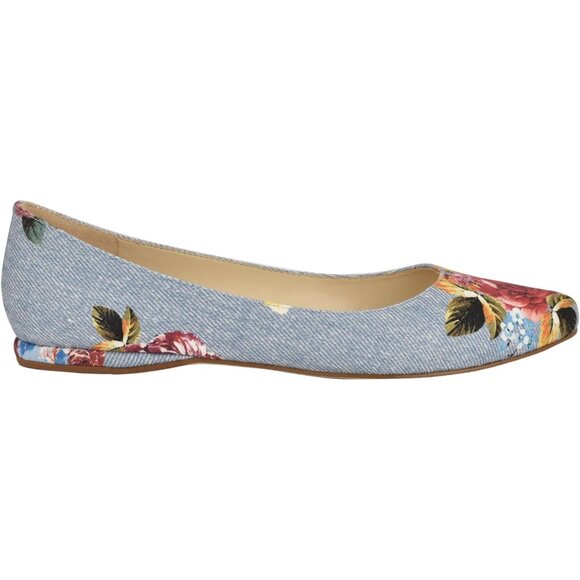 Nine West Women's Blue Rose Denim Leather Closed Pointed Toe Ballet Flats Shoes - Picture 5 of 6
